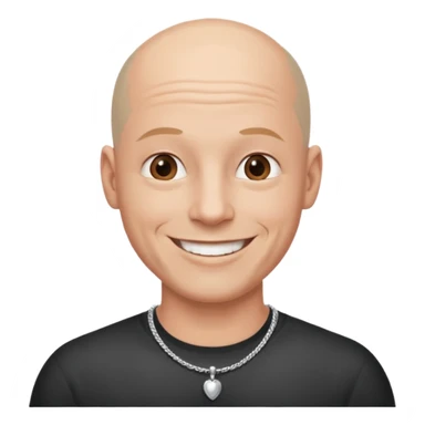 a bald man only wearing necklace sticker