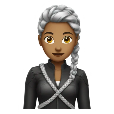 Young woman with silver braid wearing a leather shirt sticker