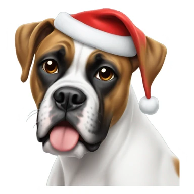 White Boxer dog wearing Santa hat sticker