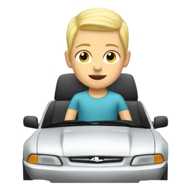 Blonde kid with buzz cut riding in a mustang sticker