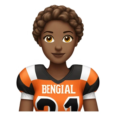 White women with brown hair wearing a Cincinnati bengals jersey sticker
