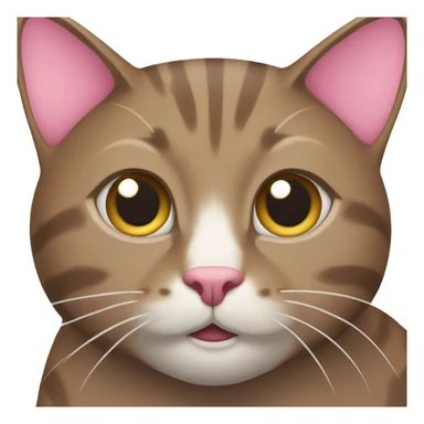 Brown cat with gray and white color and pink nose sticker