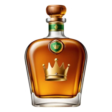 green label Crown Whiskey bottle, detailed, with a small splash of whiskey beside it sticker