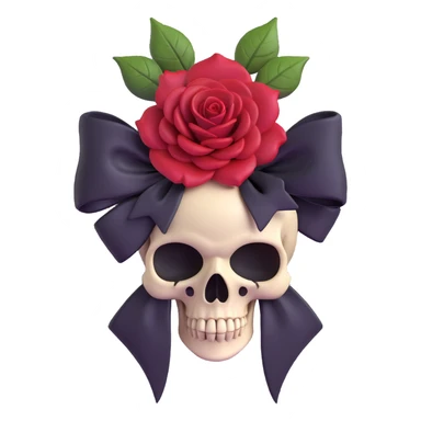 gothic bow with crimson velvet, black skull charm, deep red rose center, dramatic and gothic sticker