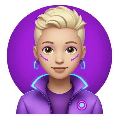 neutre gender neon cyberpunk light purple happy, I don't want you to use props, não utilizar óculos  sticker