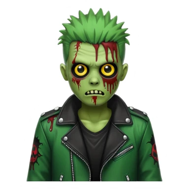 Hombre zombie de piel verde con chaqueta de cuero punk, pelo negro sticker