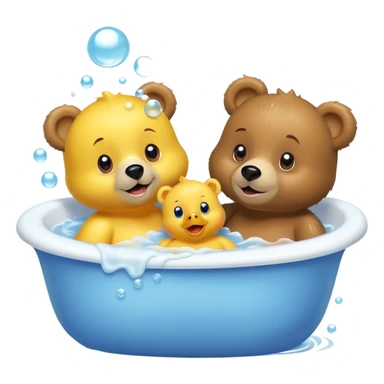 Make a bear and a baby bear take a bath in the tub  with rubber duckies and bubbles  sticker