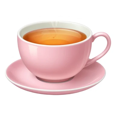 White ceramic teacup with herbal tea, pastel pink saucer sticker