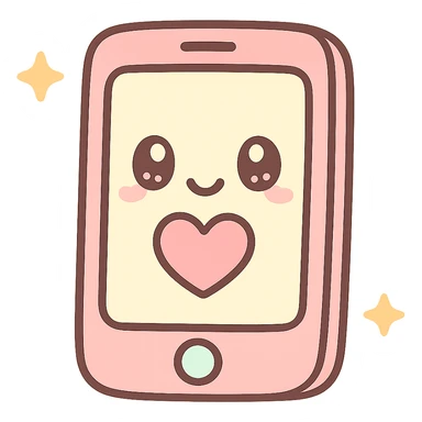 cellphone, kawaii chibi anime style, flat pastel colors, thick outlines, simple cute features, with a heart on the screen sticker