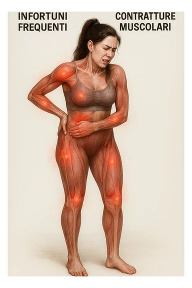 donna con infortuni e contratture frequenti in 3D realistica, donna dolorante immagine medica in italiano  sticker