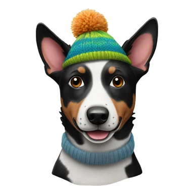 Black & white Australian cattle Dog wearing a knit hat sticker