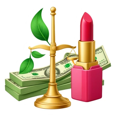 gold scale with green dollar bills on left side and lipstick and nail polish on right side sticker