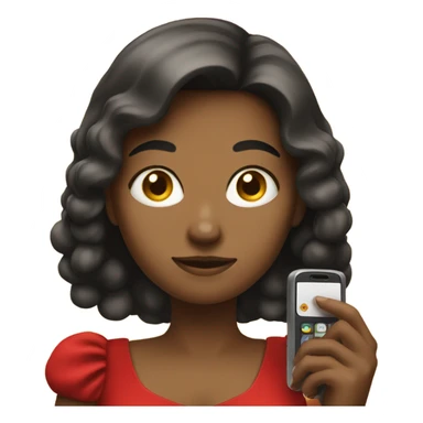 a girl in a red dress holding a cell phone sticker