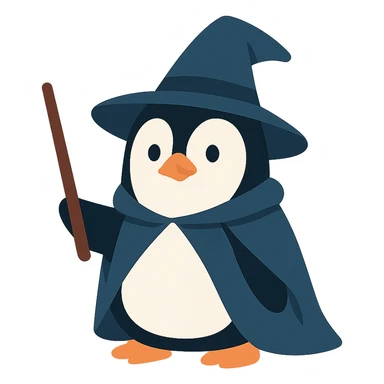 flat design style penguin wizard sticker