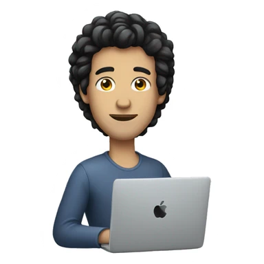 white man with black hair working macbook sticker