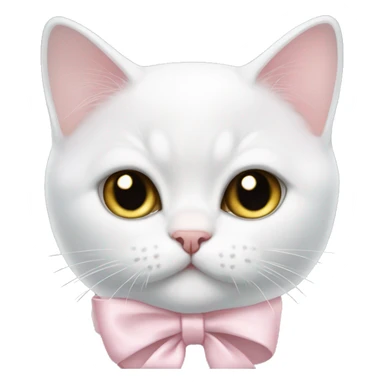British white shorthair kitty with light pink bow on neck sticker