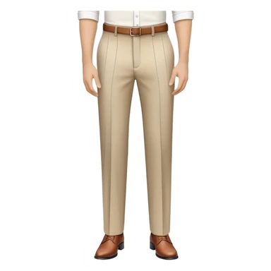 beige dress pants with only white vertical stripes, no horizontal lines, formal trousers with cuffed hem, pinstripe pattern, no grid or checks, isolated garment only sticker