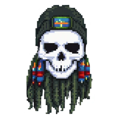 skull with dreadlocks wearing a ski mask sticker