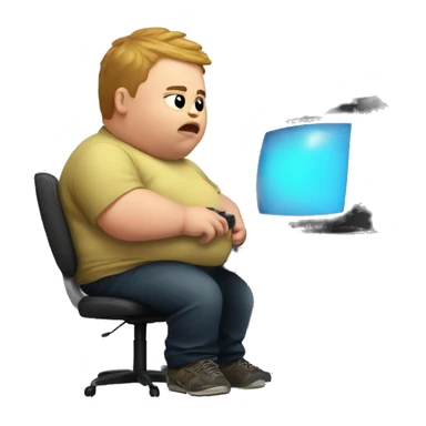 Fat kid with pimples playing video games on a computer sticker