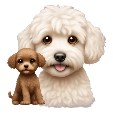 Maltipoo with a small monkey sticker