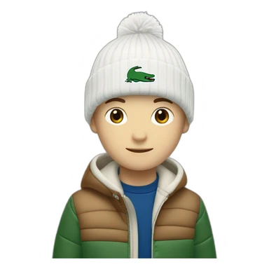 white boy using lacoste beanie with lacoste sticker