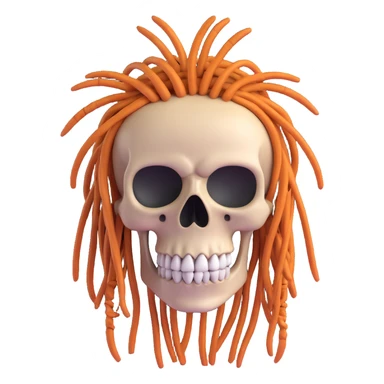 3D cartoon skull with dreadlocks, vibrant colors, fun expression sticker