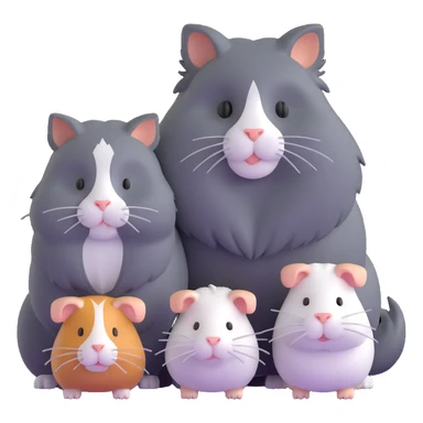 grey long haired cat with two guinea pigs sticker