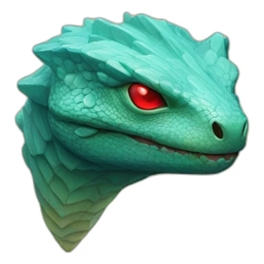 Aquamarine colour Reptilian with red lasers from the eyes in black suite on the golden coin sticker