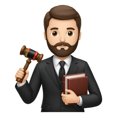 Create a male lawyer. he is wearing a fromal suit jckeret. He is holding a gavel in one hand and a book tucked under his another arm. He has beard. And the hair is kinda darker but not black sticker