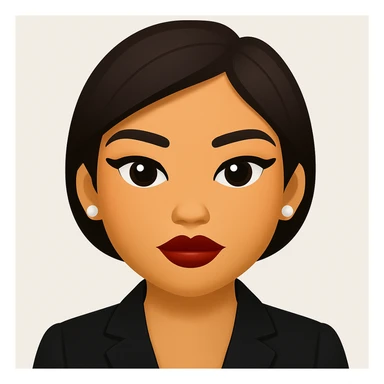 iPhone emoji style, short hair, based on the woman in the reference image. sticker