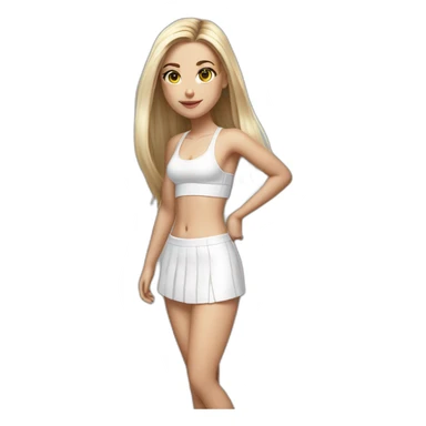 hyperrealist caucasian long straight hair blonde brown eyes white bikini top gray tight mini skirt black sneakers full body sticker