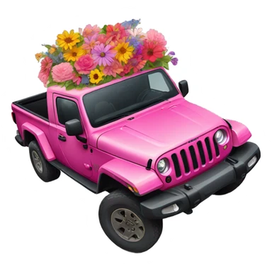 Realistic pink Jeep Gladiator with the truck bed full of flowers. sticker