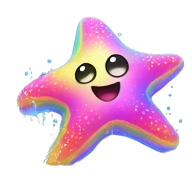 Two Neon kawaii starfish splashing rainbow water  sticker