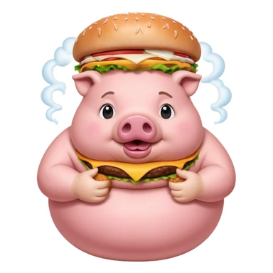 fat obese pig eating burger with fart cloud surrounding around it sticker