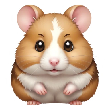 Cinematic Cute Brown and White Banded Hamster Portrait Emoji, Head tilted playfully and inquisitively, showcasing a fluffy coat with playful brown and white banded patterns, round, sparkling dark eyes filled with curiosity, Simplified yet irresistibly adorable features, highly detailed, glowing with a warm, friendly glow, high shine, affectionate and lively, stylized with a touch of whimsy, bright and endearing, soft glowing outline, capturing the essence of a mischievous yet loving hamster, so playful it feels like it could dash out of the screen and into your arms! sticker
