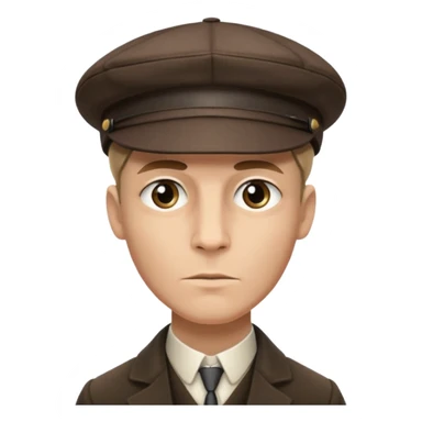 A man wearing a peeky blinders style hat with a hopeful expression. sticker