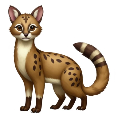 Colorful dark chocolate-brown tropical beige fur glorious divine exotic cute cool beautiful shiny beautiful fantasy-caracal-civet-genet-sergal-vernid-Cacomistle-oncilla-animal-hybrid-fursona with white deer-spots pattern markings (full body) sticker