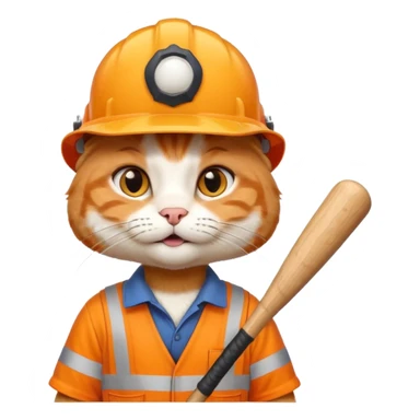 Cat Construction Worker with baseball baty sticker