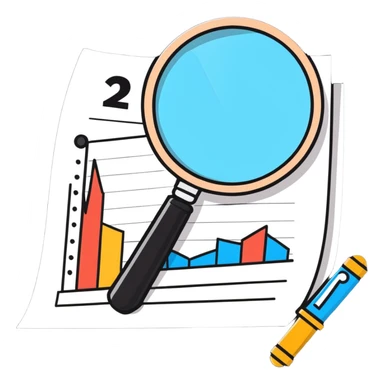 cartoon magnifying glass examining a negative trend chart sticker