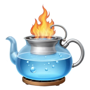 a small pot or kettle filled with water placed on fire, the water is boiling intensely with visible steam and bubbles rising, bright lighting, clean white background



 sticker