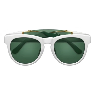 white frame sunglasses folded sideways, dark green lenses, visible lenses and a bit of the temple, emoji style sticker