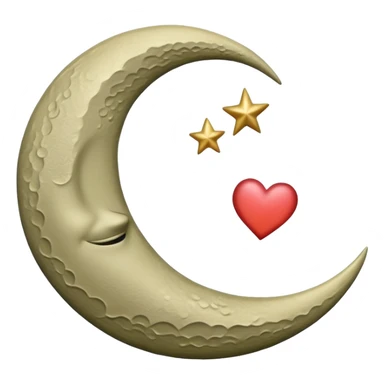 khaki crescent moon with a small heart sticker