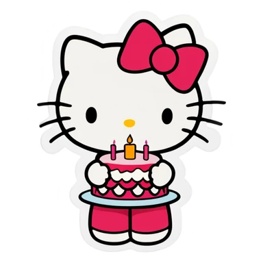 hello kitty holding a cake that says happy birthday sticker
