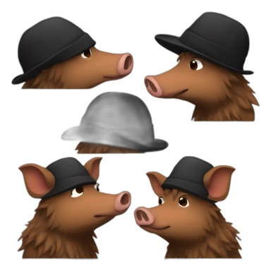 profile really sad big brown boar with black winter hat sticker