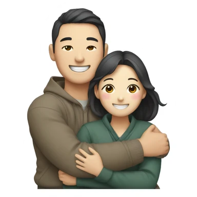 happy korean couple hugging each other  sticker