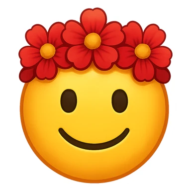 yellow face with red flower crown emoji, digital illustration, remove background sticker