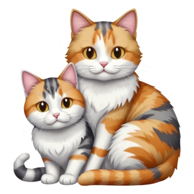 full body colourful light patched calico + white tabby cat cuddling a big grey and white tabby cat  sticker