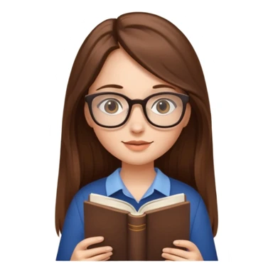 beautiful girl long brown hair, wear glasses, reading a book  sticker