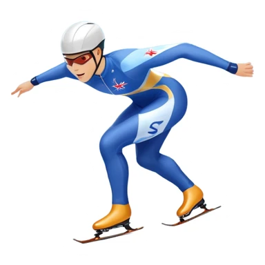 An icon showing a speed skater gliding on a professional oval ice track, captured in mid-motion with aerodynamic posture and sleek skates. The background features snowy mountains, flags, and a clear blue sky. Transparent background reflects the speed and elegance of the sport. sticker