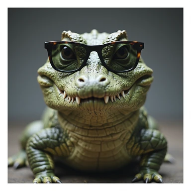 realistic crocodile, sunglasses, cool expression, photorealistic style, emoji sticker